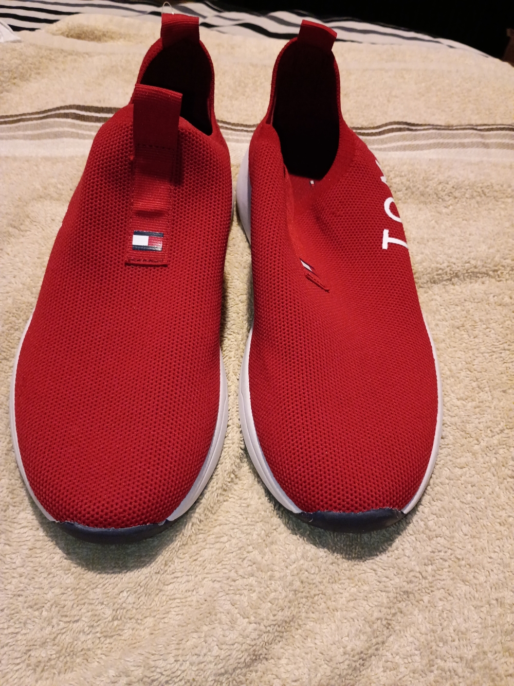 Tommy Hilfiger Red Knit Slip-On Sneakers with White Soles Size 10 OBO